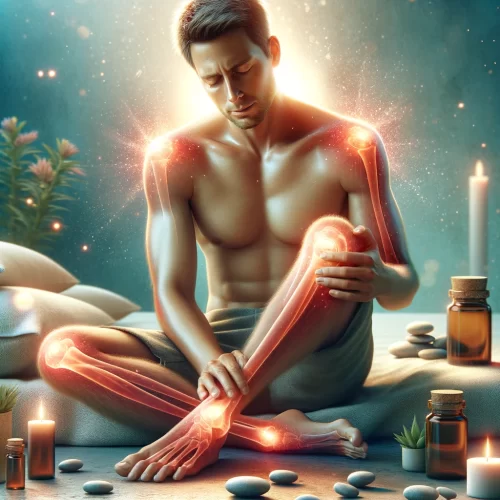 DALL·E 2024-06-02 11.25.44 - A realistic image representing the topic 'Reduces Inflammation.' The scene should feature a healthy, vibrant individual feeling relieved, with a focus