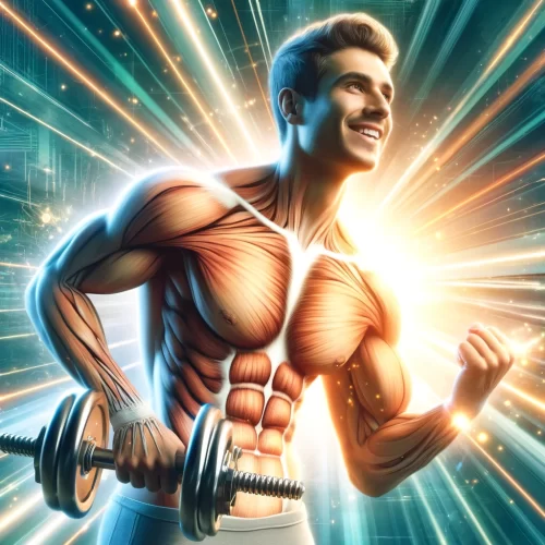 DALL·E 2024-06-02 11.28.35 - A realistic image representing the topic 'Gain of Strength and Vitality.' The scene should feature a person showing increased muscle strength and ener